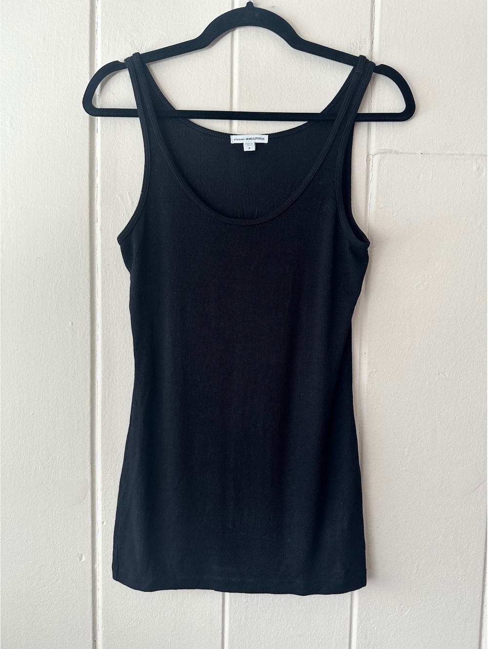 James Perse Black Ribbed Scoop Neck Luxury Layering Tank Top VGUC Size 3 Large